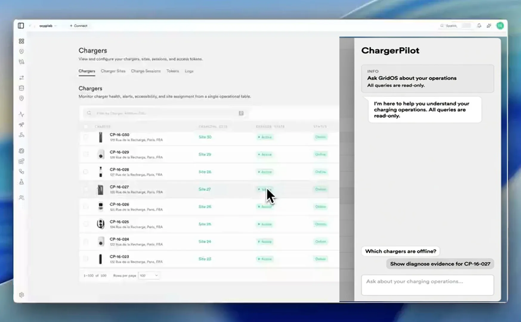 ev-cloud ChargerPilot assistant answering from fleet diagnose evidence