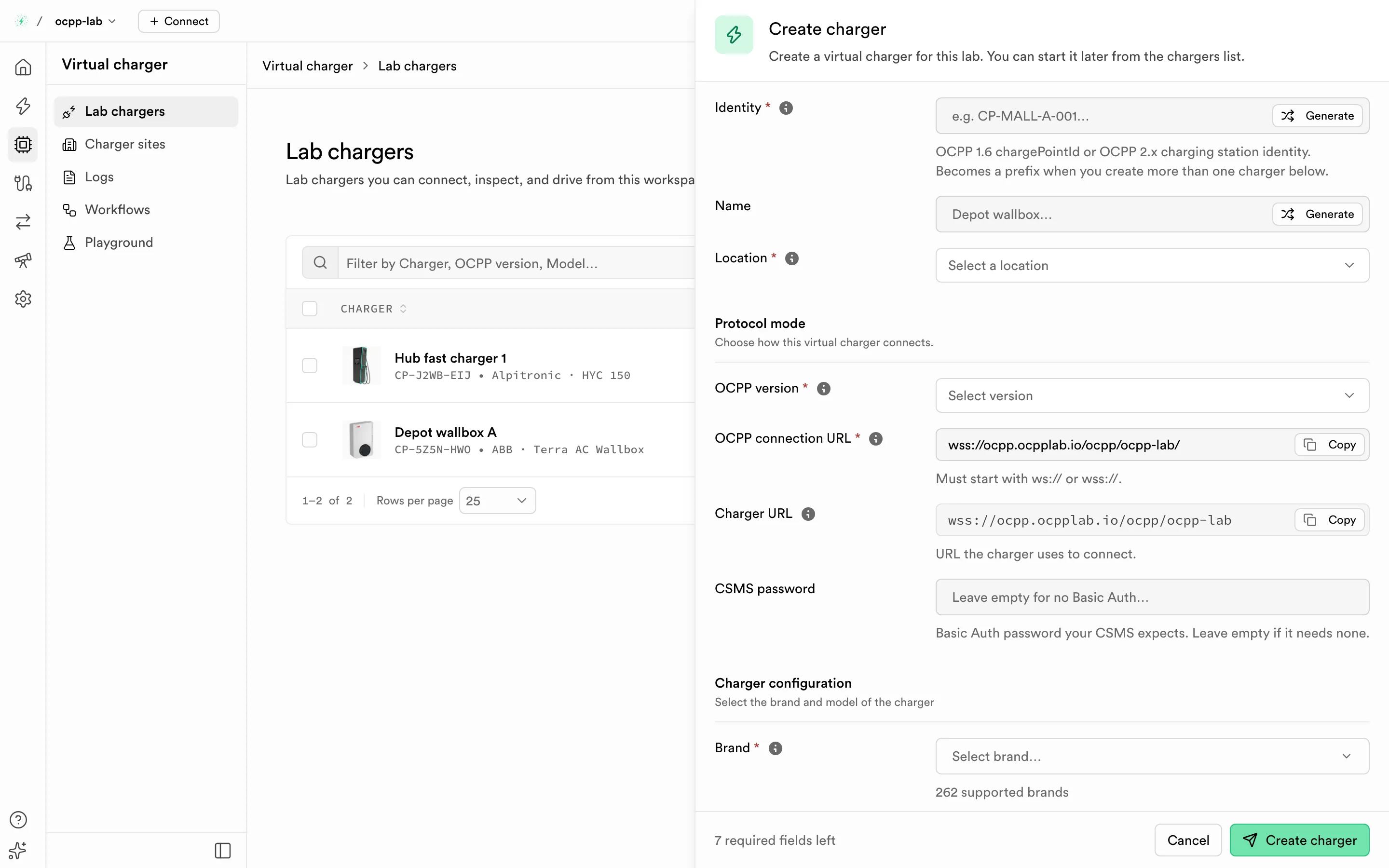 Create charger sheet for a lab charger